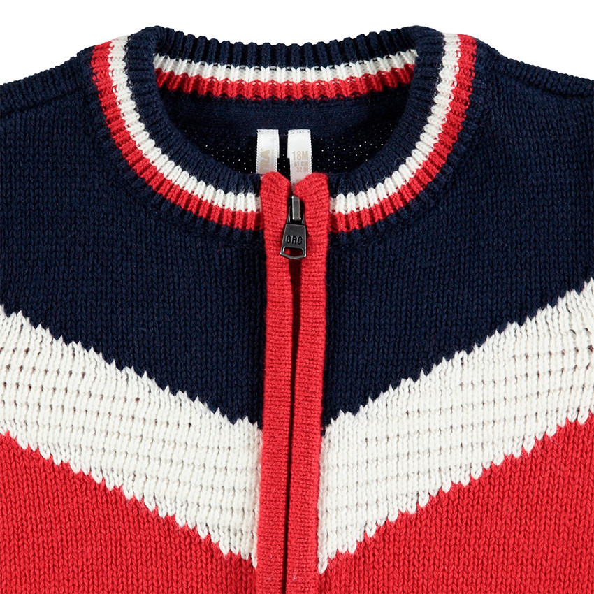 Πλεκτή ζακέτα με λωρίδες σε αντίθεση και φερμουάρ 