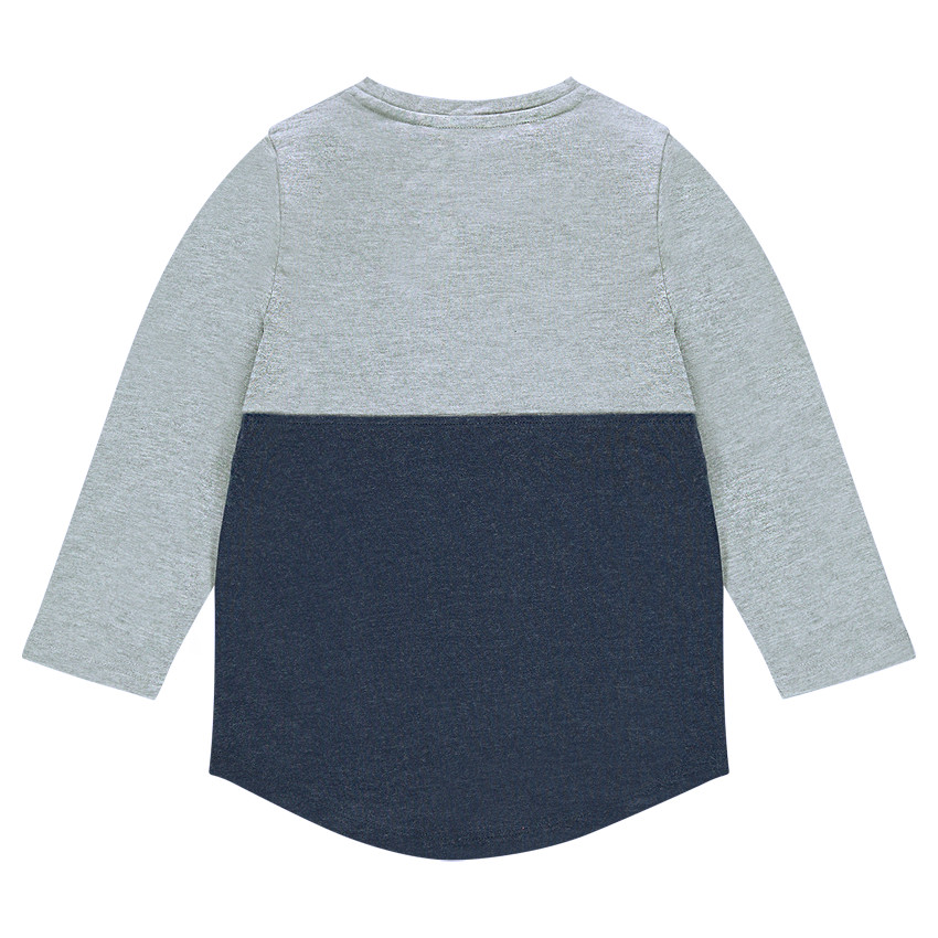 Δίχρωμη μακρυμάνικη μπλούζα με φαντεζί στάμπα 