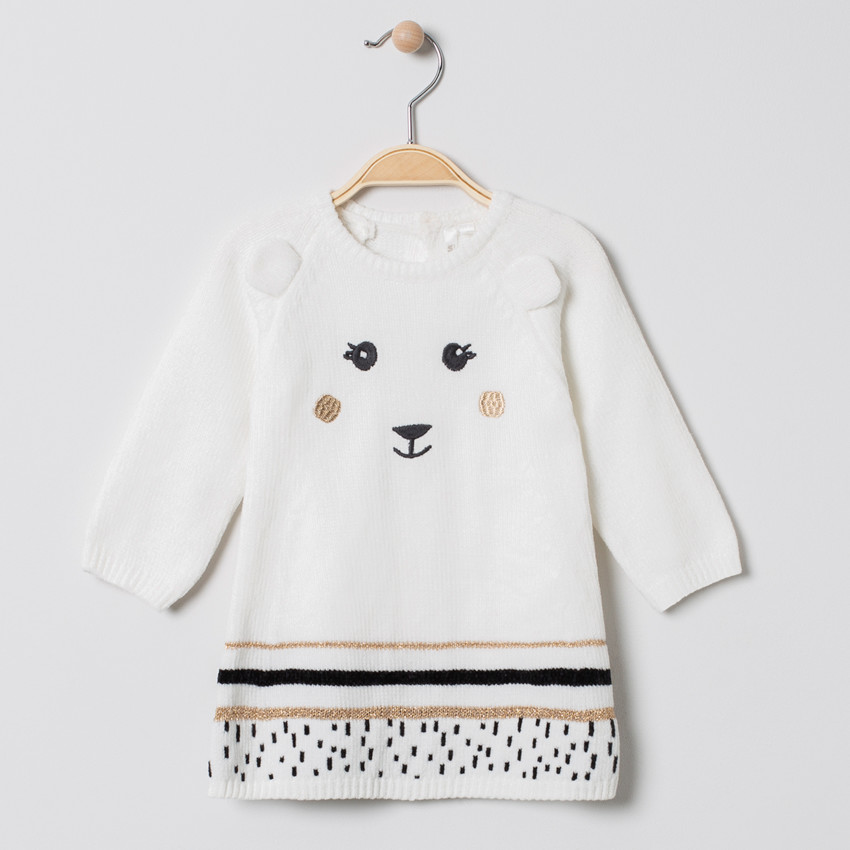 Robe en tricot à ourson brodé et ouverture boutonnée au dos 