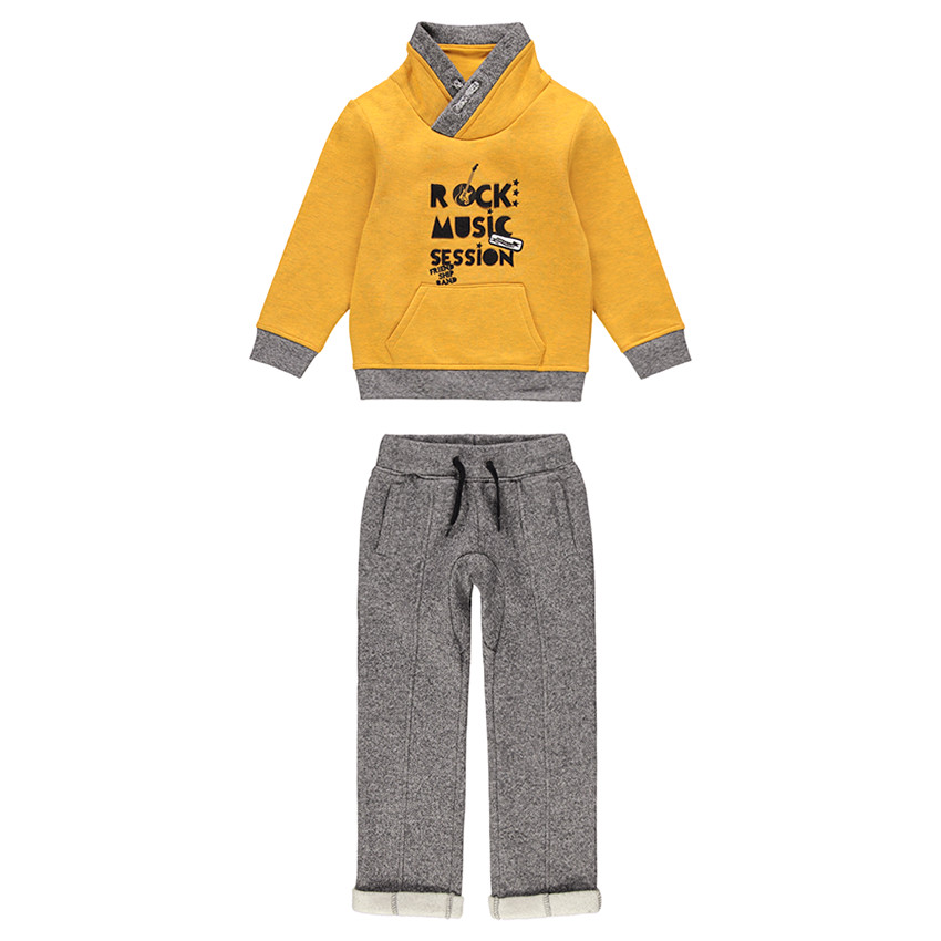 Φόρμα από φανέλα με τσέπη καγκουρό και τυπωμένο μήνυμα 