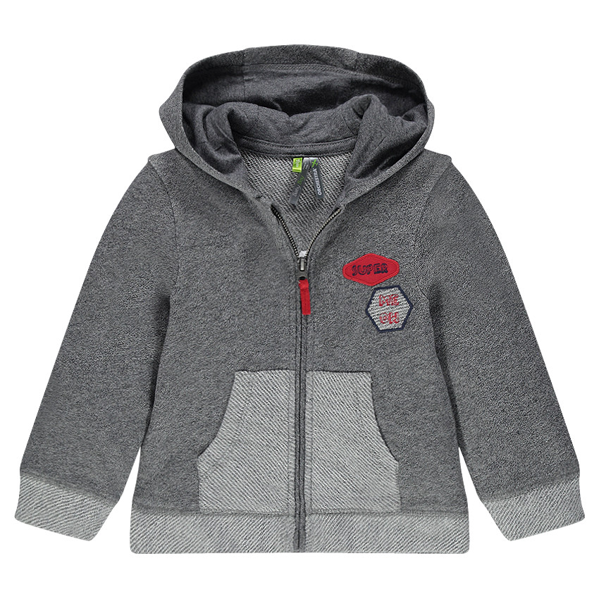 Ζακέτα με κουκούλα από φανέλα με ραμμένα σήματα 