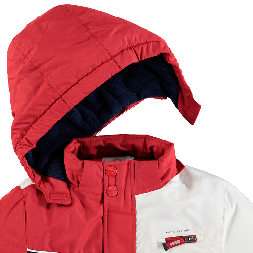 Τρίχρωμη ολόσωμη φόρμα του σκι με επένδυση μικροφλίς και φερμουάρ στις τσέπες 