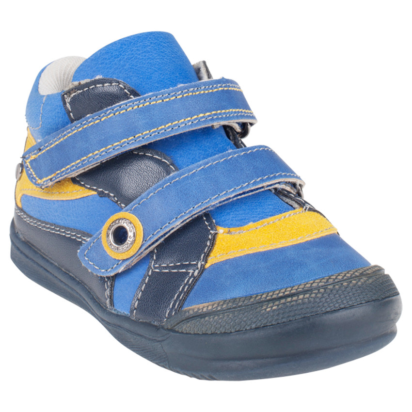 Bottillons aspect cuir à scratchs et empiècements contrastés 