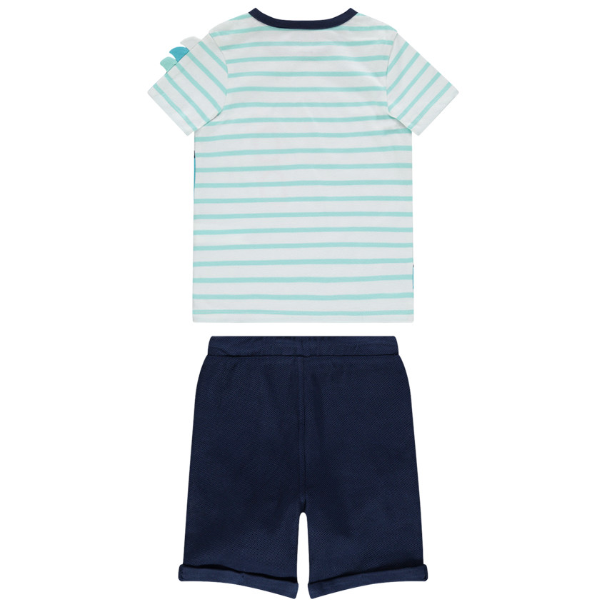 Σετ plage με  μπλουζάκι ριγέ και  τύπωμα καρχαρία  και βερμούδα molleton 