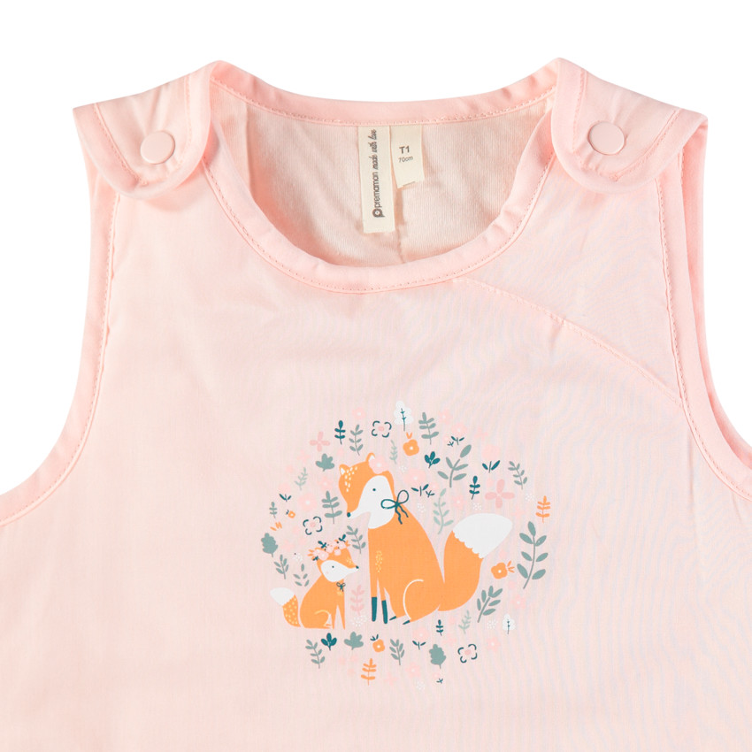 Αμάνικος υπνόσακος σε απαλό ροζ με τυπωμένες αλεπούδες 