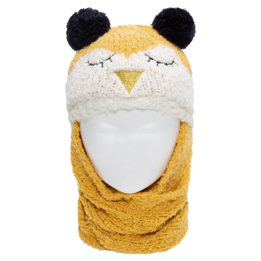 Πλεκτός σκούφος με ενσωματωμένο κασκόλ και φουντίτσες για αυτιά 