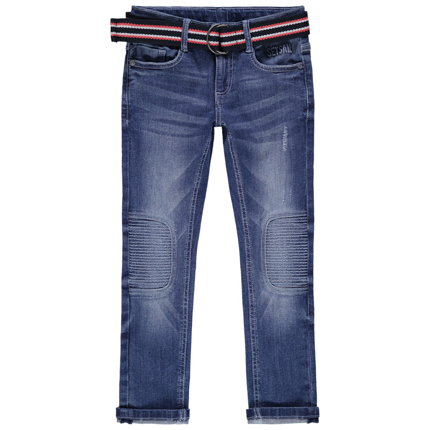 Τζιν με φθαρμένη και τσαλακωμένη όψη και αφαιρούμενη χρωματιστή ζώνη 