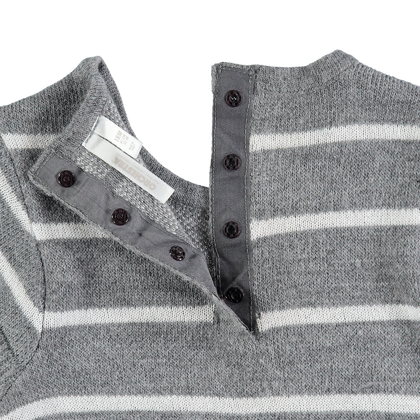 Πλεκτό κοντομάνικο φόρεμα με ρίγες και γάτα σε ζακάρ  