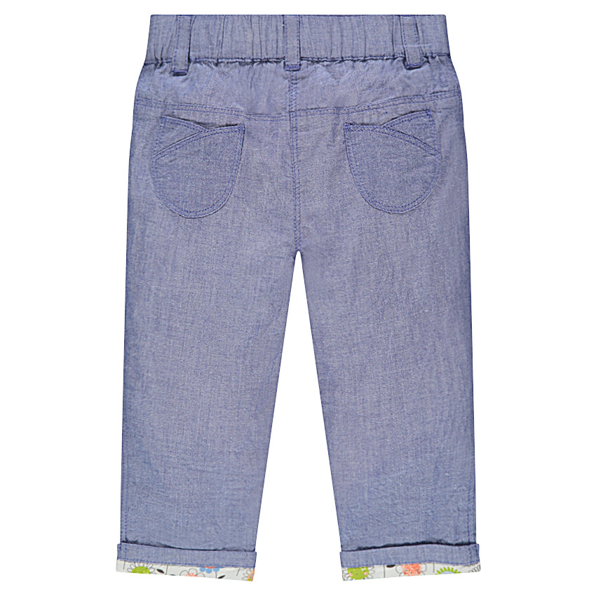 Παντελόνι από σαμπρέ ύφασμα με κεντημένο λουλούδι 