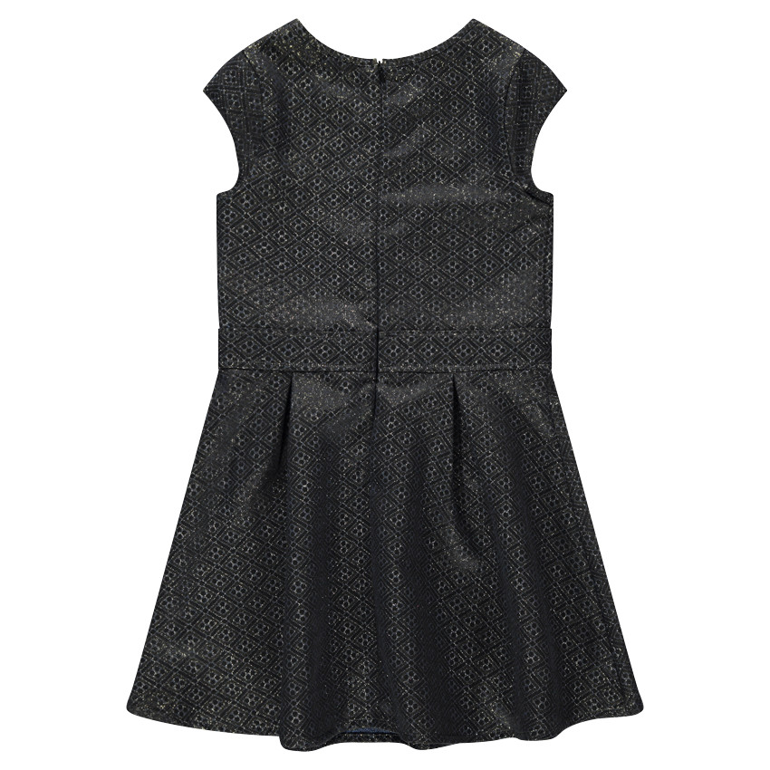 Παιδικά - Κοντομάνικο φόρεμα με ζακάρ μοτίβο με χρυσαφί ίνες για μελανζέ όψη 