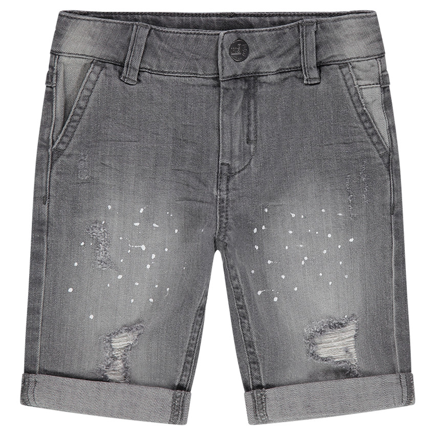 Παιδικά - Τζιν βερμούδα με φθαρμένη όψη σκισίματα και κηλίδες χρώματος 