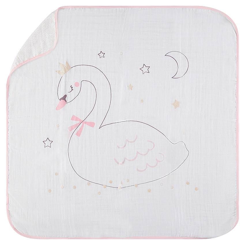 Βαμβακερή κουβερτούλα με τυπωμένο κύκνο 