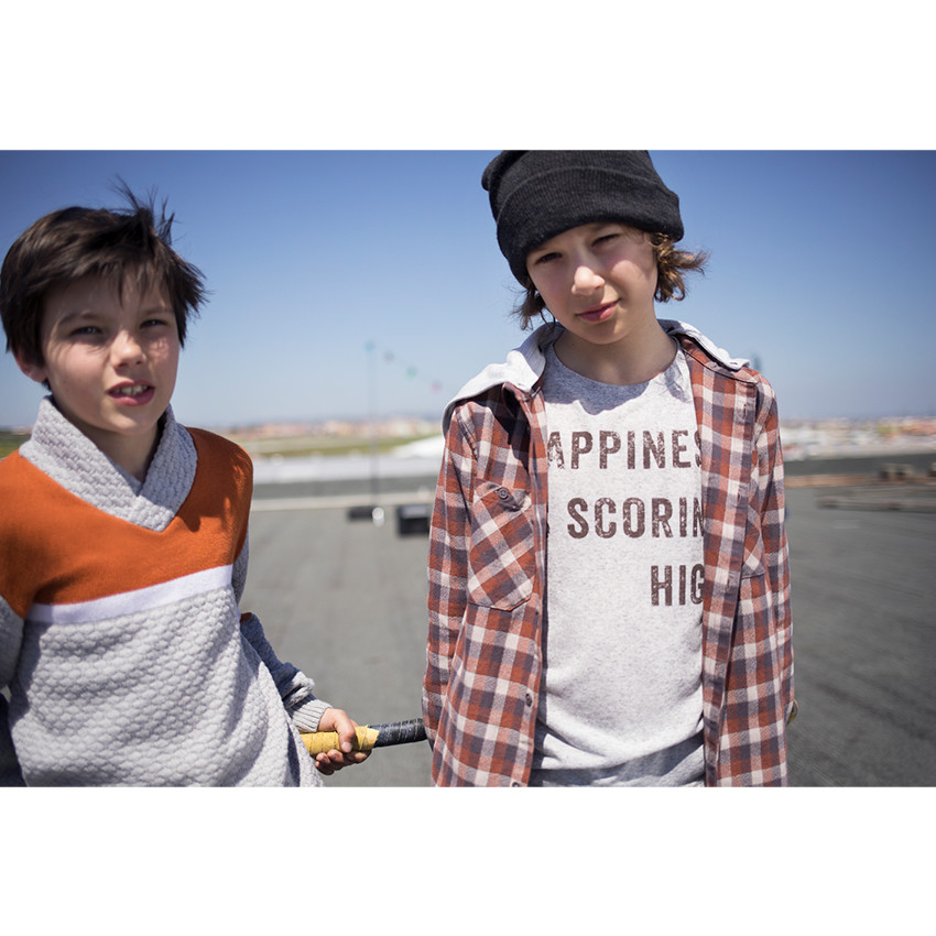 Παιδικά - Μακρυμάνικη μπλούζα με λωρίδες για αντίθεση και τυπωμένο κείμενο 