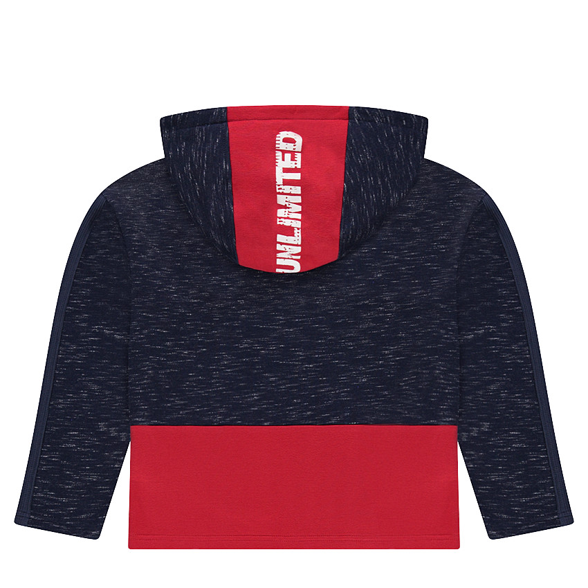 Παιδικά - Δίχρωμη φανελένια ζακέτα με διακοσμητικό ρέλι και τυπωμένη κουκούλα 