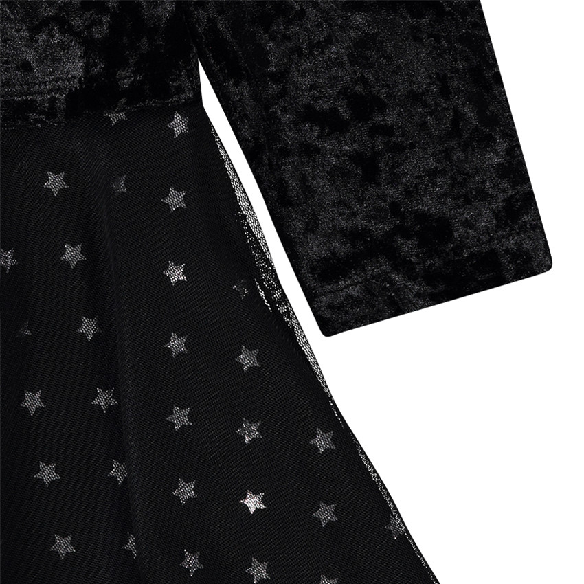 Φόρεμα από δύο υλικά Halloween με στάμπα γάτα και «μαγικές» πούλιες 