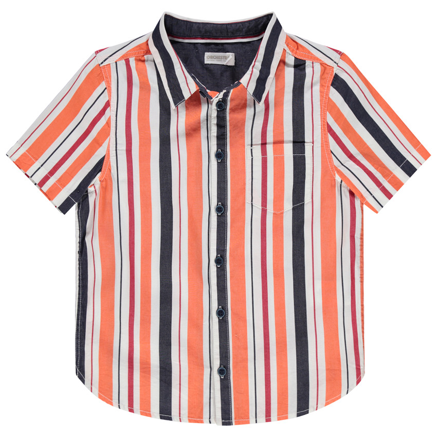 Κοντομάνικο πουκάμισο με κάθετες ρίγες και τσέπη 