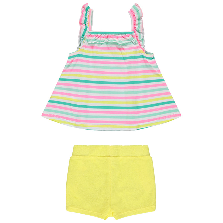Σετ plage με ριγέ αμάνικο μπλουζάκι "fruiti jungle" και κίτρινο σόρτς  