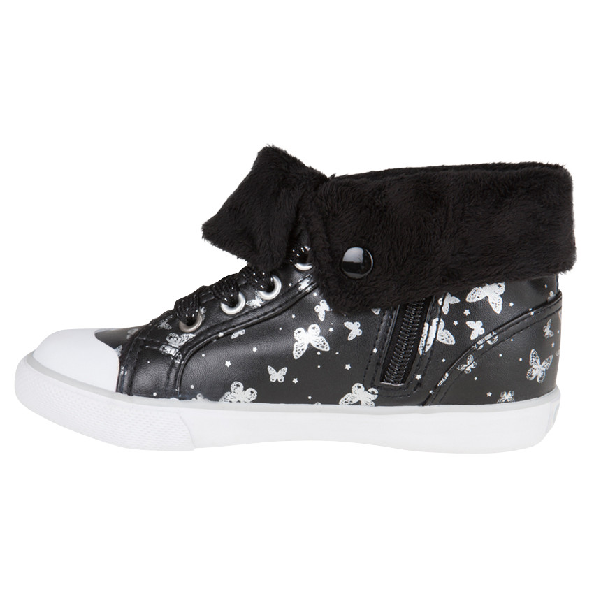 Μαύρα αθλητικά μποτάκια με μοτίβο πεταλούδες και ρεβέρ από sherpa 