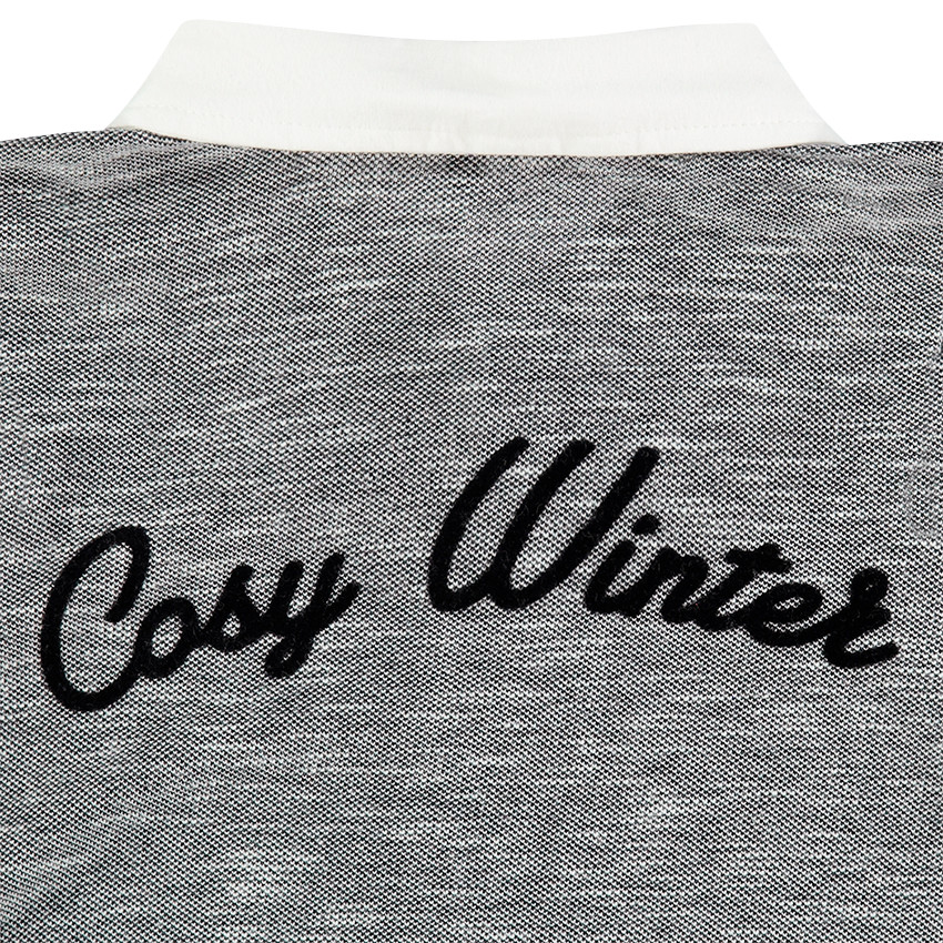 Μακρυμάνικο πόλο σε γκρι μελανζέ με λευκό γιακά 