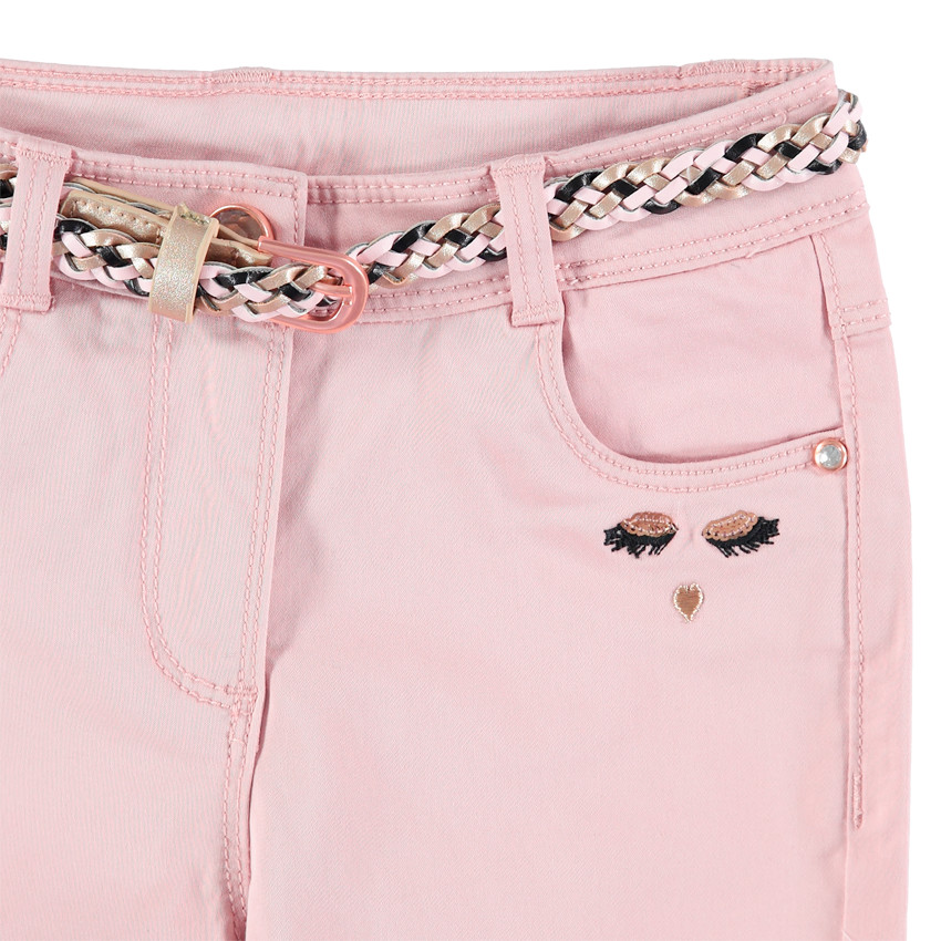 Slim παντελόνι σε απαλό ροζ με αφαιρούμενη ζώνη σε σχέδιο πλεξίδα 