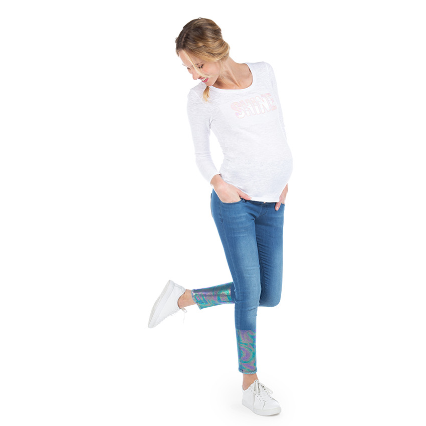 Τζιν εγκυμοσύνης 7/8 με κερωμένο σχέδιο ουράνιο τόξο 