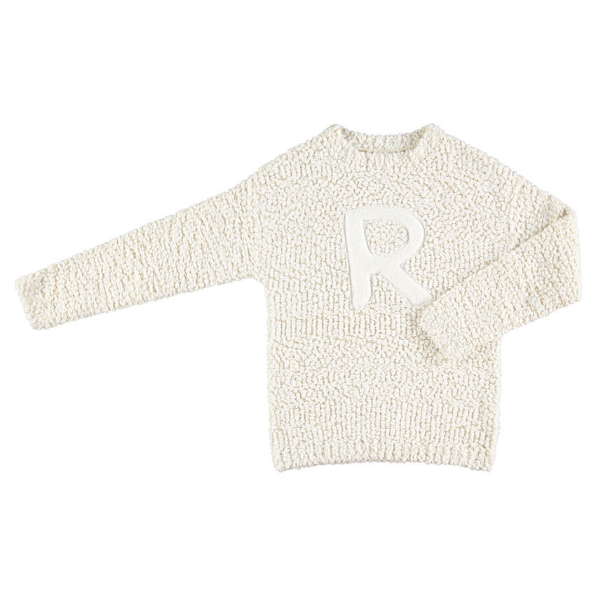 Παιδικά - Πουλόβερ σε πλέξη ποπ-κορν με απλικέ γράμμα 