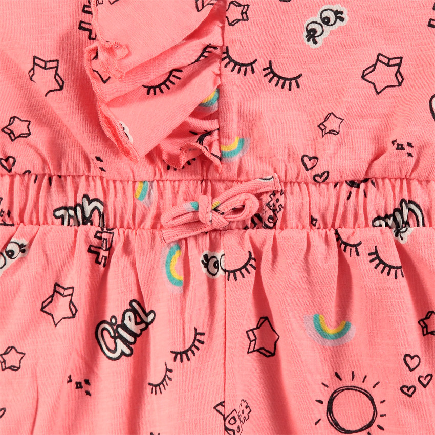 Κοντή ολόσωμη αμάνικη φόρμα με σχέδιο σε όλη την επιφάνεια και λαιμό με βολάν 