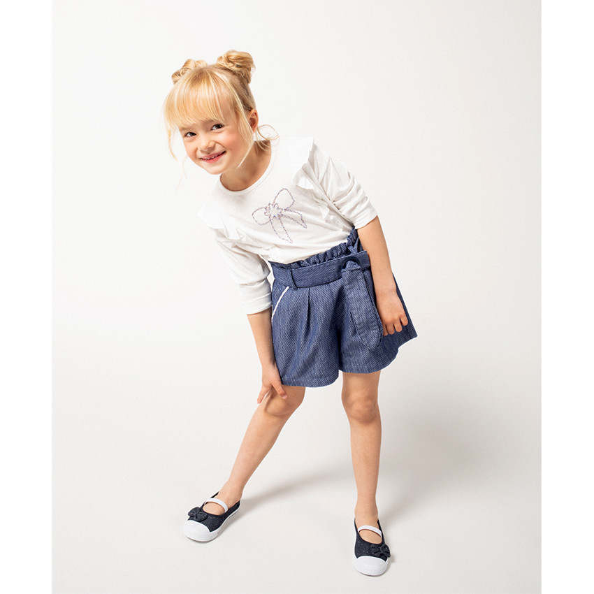 Μακρυντομάνικη ζέρσεϊ μπλούζα με βολάν και κεντημένο φιόγκο 