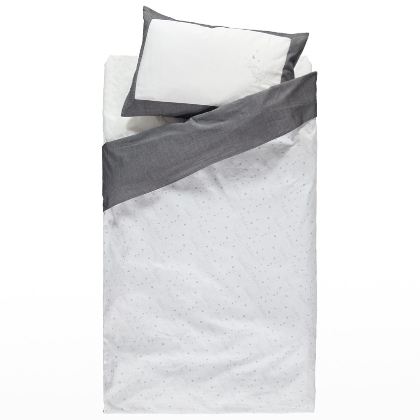 Σετ παπλωματοθήκη και μαξιλαροθήκη με στάμπα κουνελάκι και αστέρια 