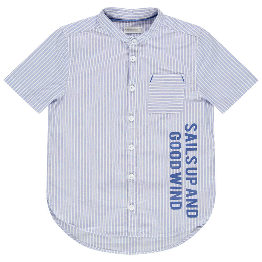 Κοντομάνικο πουκάμισο με λεπτές ρίγες και γιακά μάο 