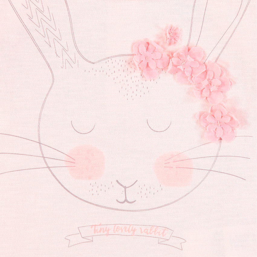 Μακρυμάνικη μπλούζα από ζέρσεϊ με τυπωμένα ανάγλυφα κουνελάκια και λουλούδια 