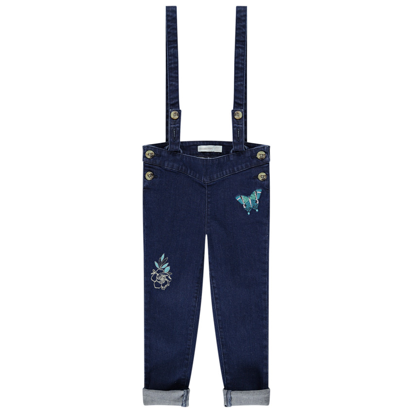 Τζιν με αφαιρούμενες τιράντες και κέντημα με λουλούδι και πεταλούδα 