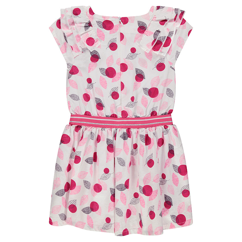 Κοντομάνικο φόρεμα με πουά μοτίβο και φύλλα και λάστιχο στη μέση 