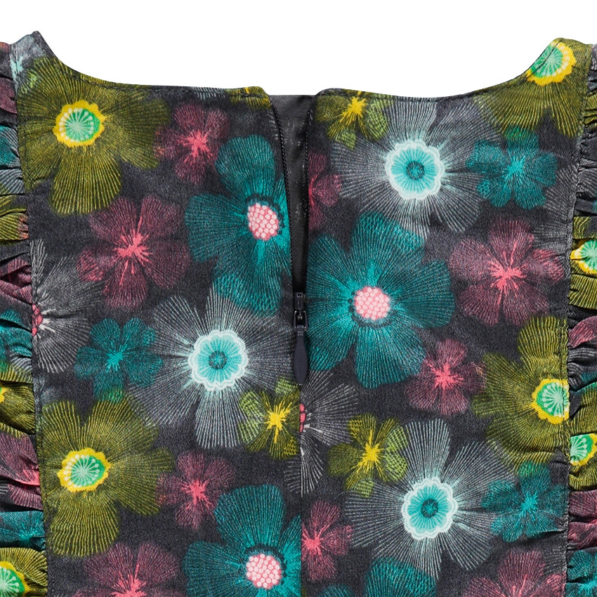 Αμάνικο φόρεμα με φλοράλ μοτίβο και κεντημένο πουλάκι 