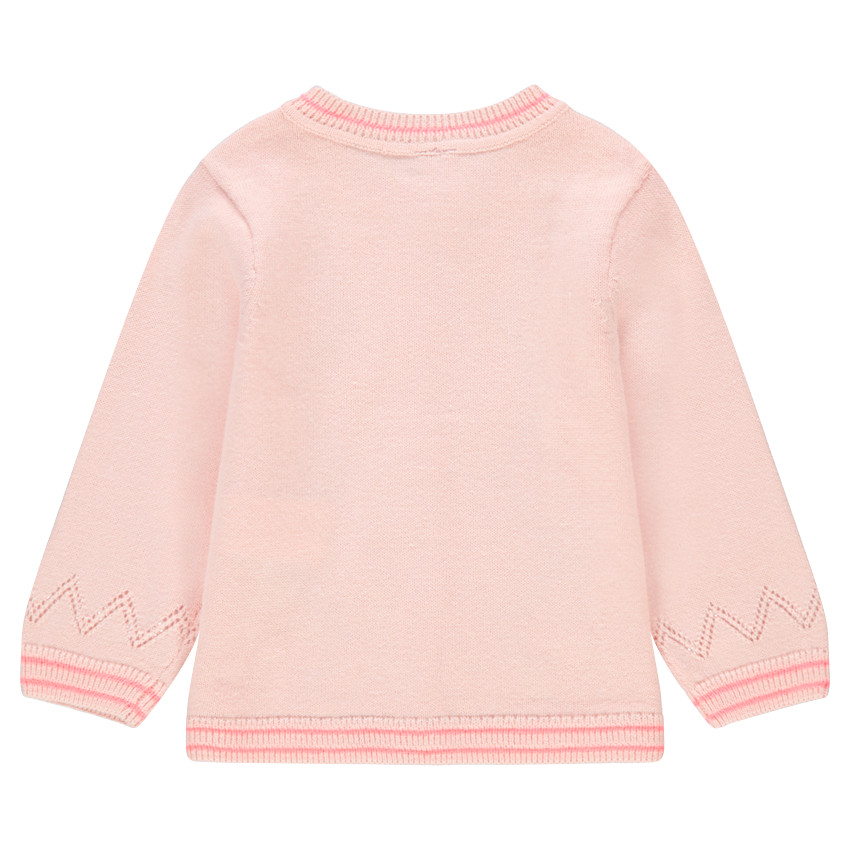 Πλεκτή ζακέτα με φουντίτσες και τελειώματα σε κάθετη ριμπ ύφανση 