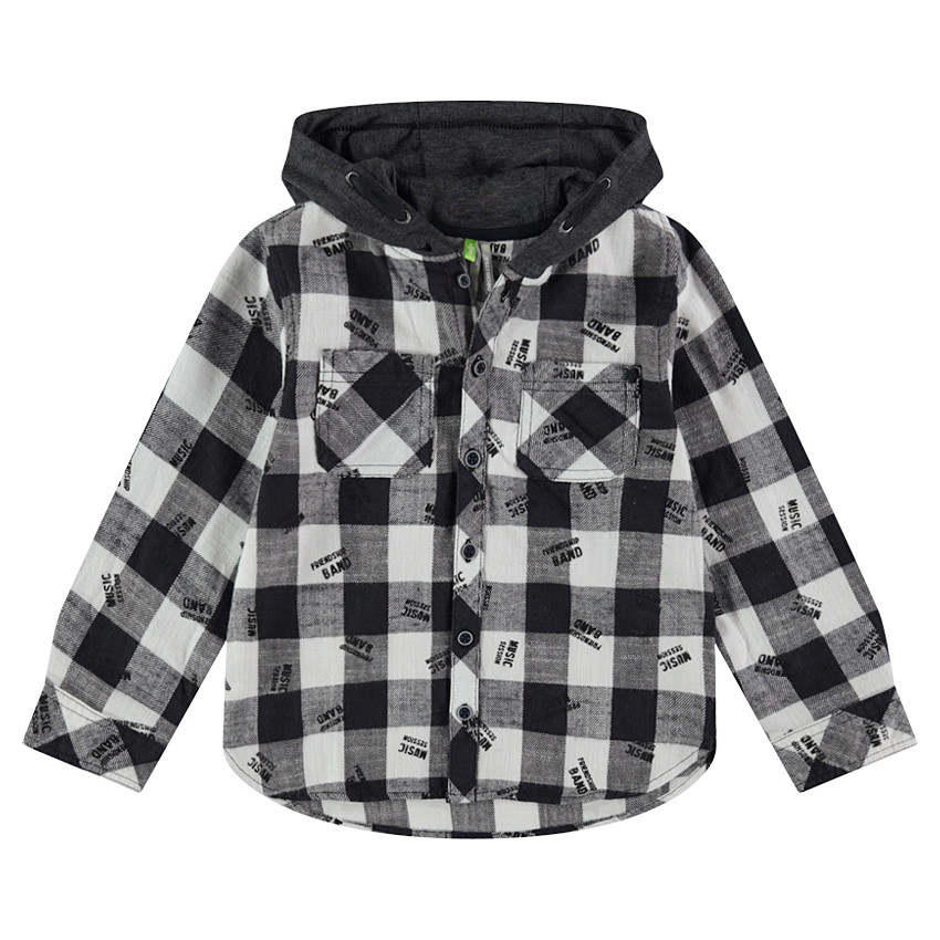 Μακρυμάνικο καρό πουκάμισο με κουκούλα σε αντίθεση 