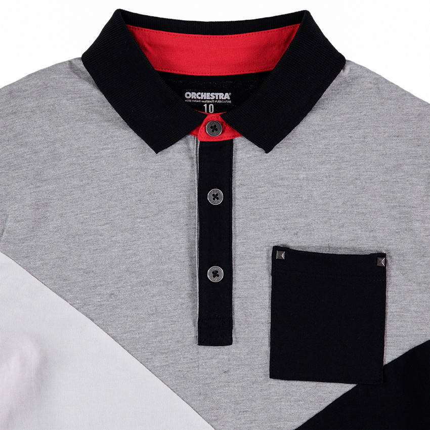 Παιδικά - Μακρυμάνικο τρίχρωμο πόλο 2 σε 1 με τσέπη  