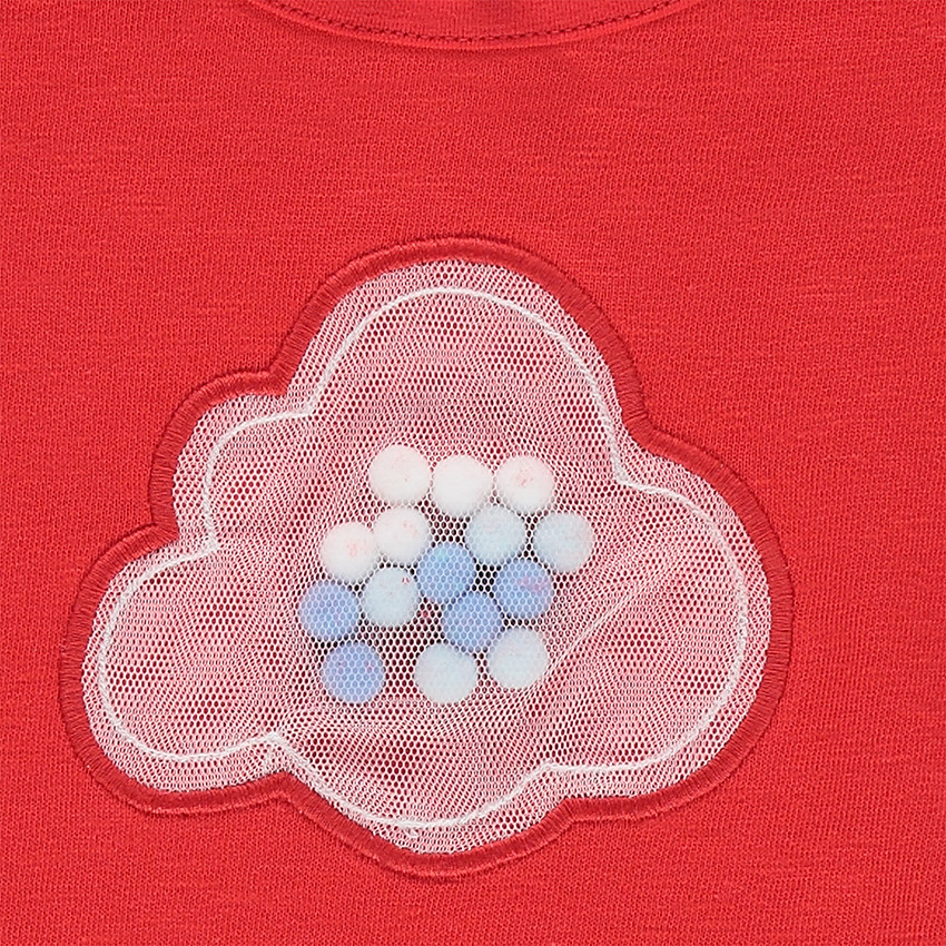 Μακρυμάνικη μπλούζα με βολάν και φουντίτσες κάτω από διχτυωτή φάσα 