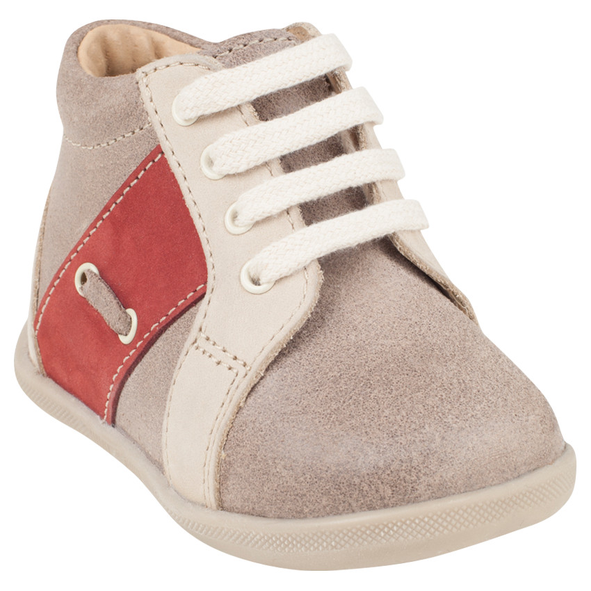 Bottillons en cuir suédé avec bande contrastée 