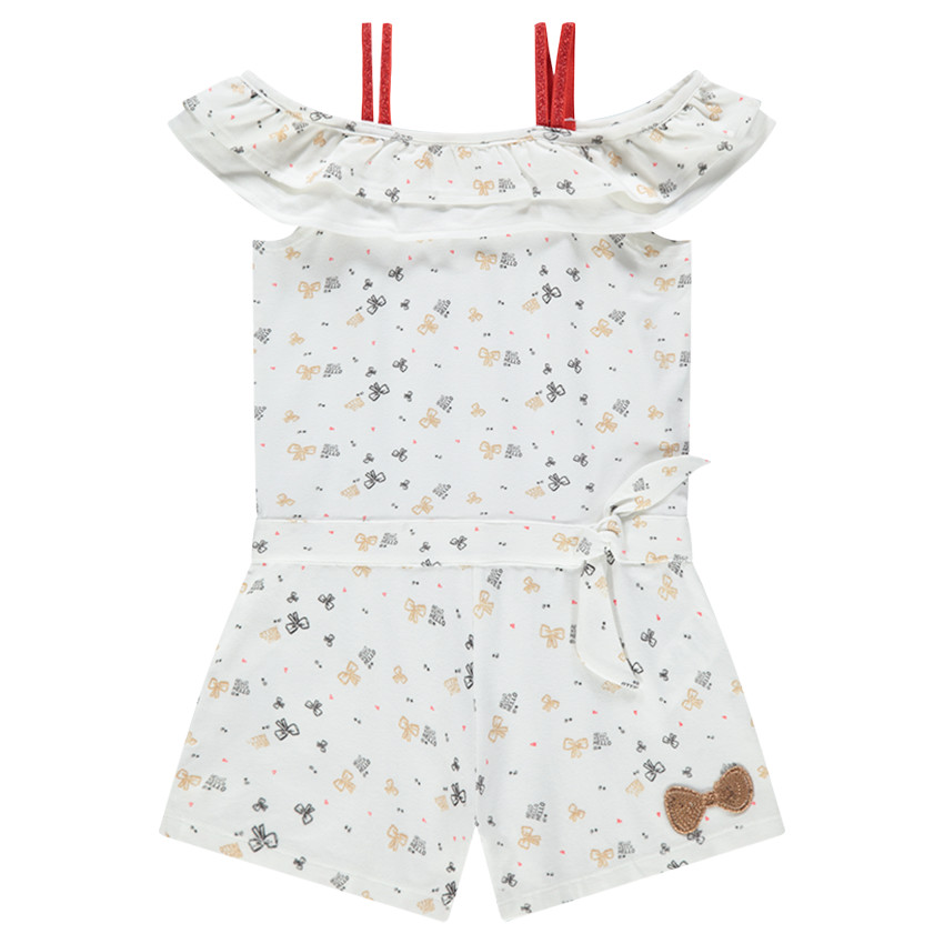 Κοντή ολόσωμη φόρμα με σχέδιο σε όλη την επιφάνεια και τιράντες με πούλιες 