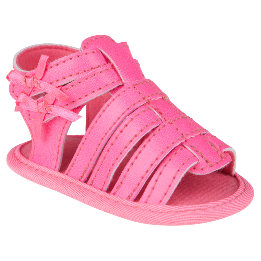 Nu-pieds roses style spartiates à pattes auto-agrippantes et noeuds 