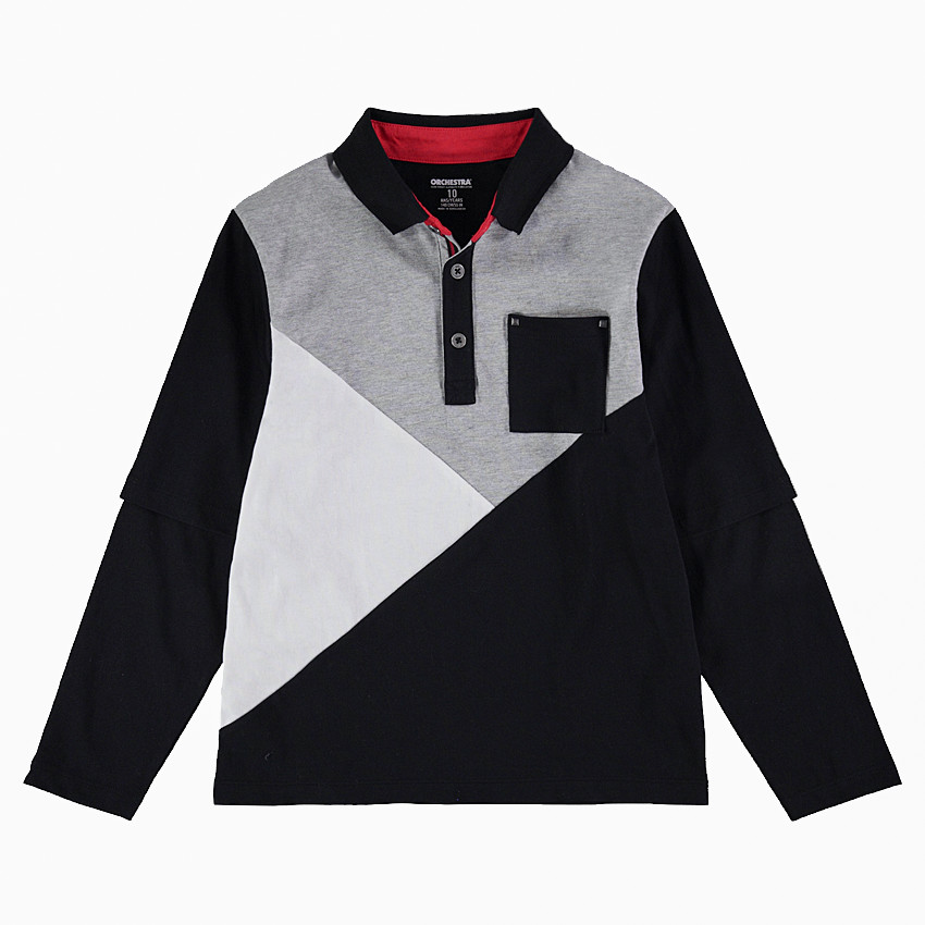 Παιδικά - Μακρυμάνικο τρίχρωμο πόλο 2 σε 1 με τσέπη  