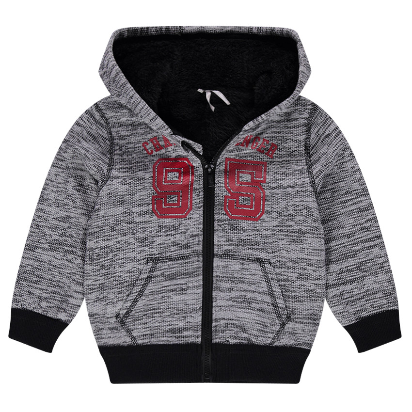 Ζακέτα με κουκούλα από φανέλα και επένδυση φλις 