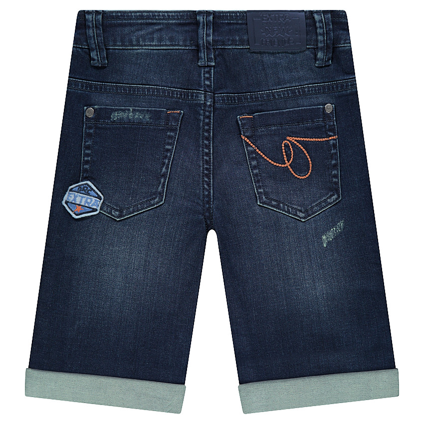 Βερμούδα τζιν με φθαρμένη όψη, μοτίβο αστεράκια και σήματα 