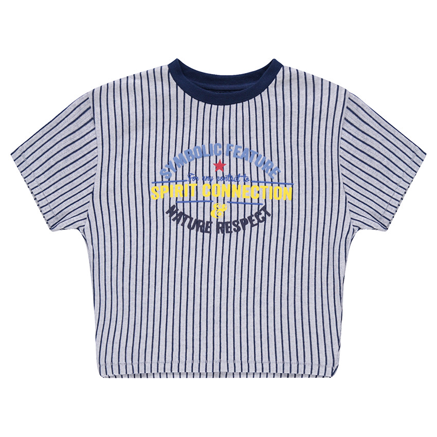 Κοντομάνικη ριγέ μπλούζα με τυπωμένες φράσεις 