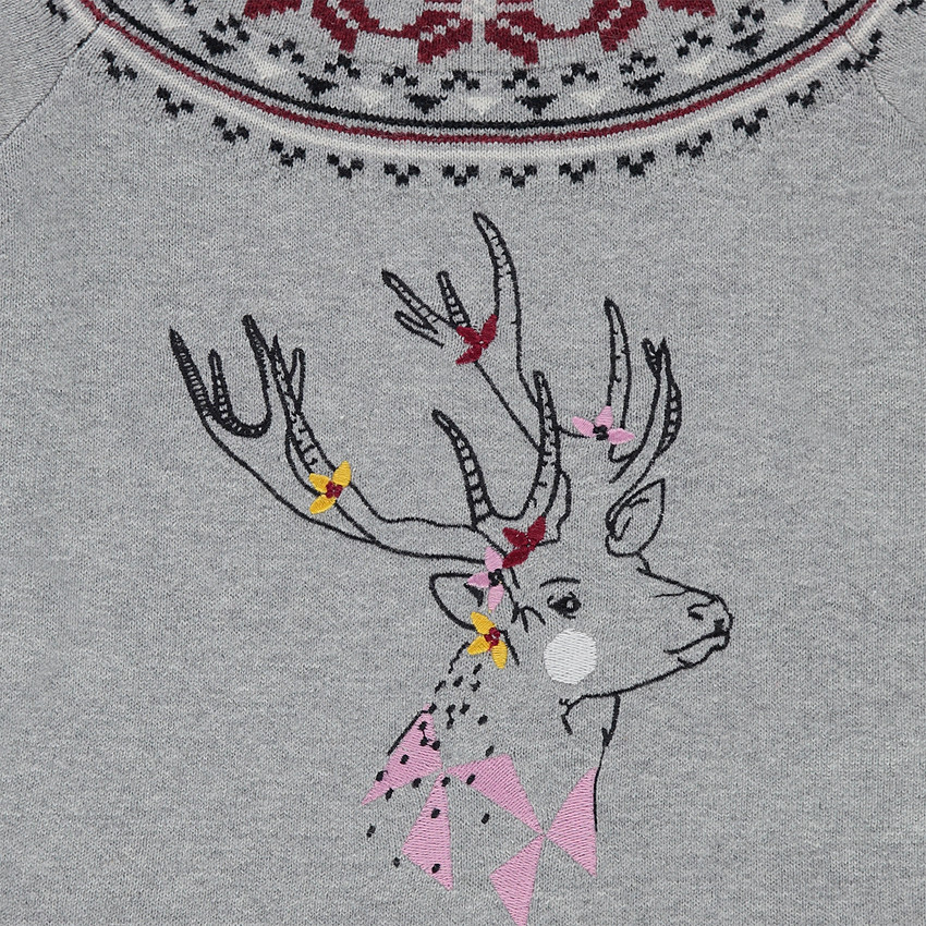 Παιδικά - Πλεκτό με ζακάρ μοτίβο και κεντημένο ελάφι 