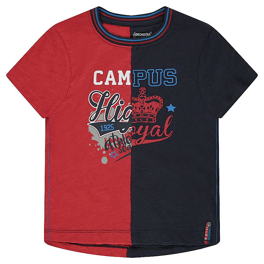 Δίχρωμη κοντομάνικη μπλούζα με διακοσμητική στάμπα 