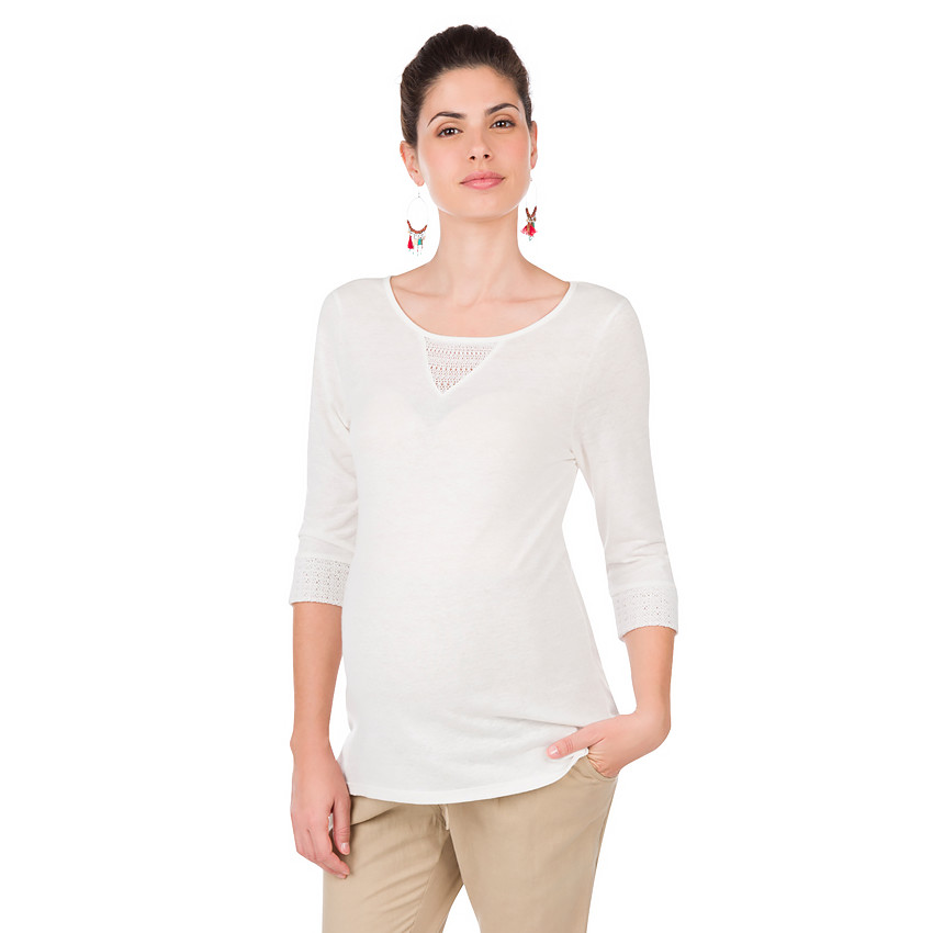 Μπλούζα εγκυμοσύνης με μανίκια 3/4 και φάσες από δαντέλα 