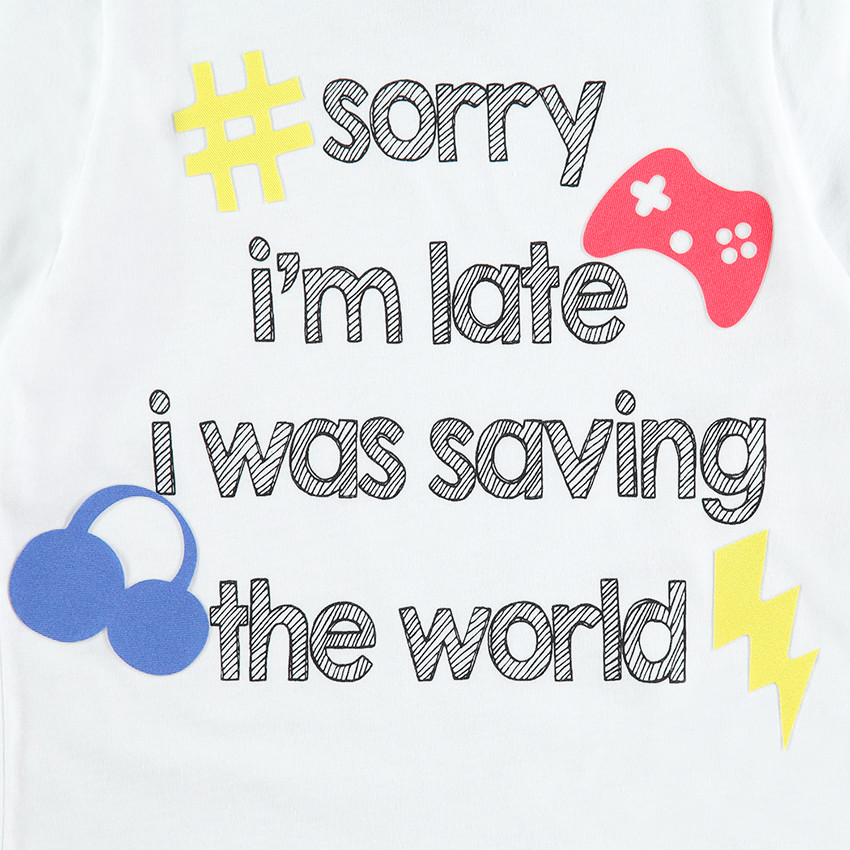 Μακρυμάνικη ζέρσεϊ μπλούζα με τυπωμένο μήνυμα και διακοσμητικά αυτοκόλλητα 