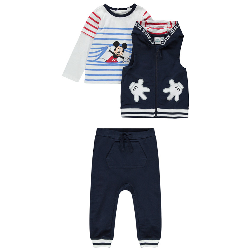 Jogging 3 pièces avec t-shirt rayé print Mickey Disney 